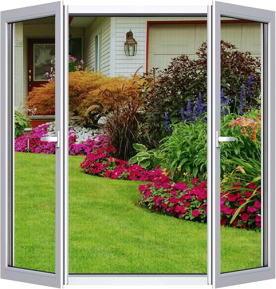 Fliegengitter Fenster 2er Set 170 x 180 cm | DIY zuschneidbar ohne Bohren, Klebemontage | Insektenschutz Fenster Fliegenvorhang Moskitonetz | mit Schneidewerkzeug | transparent, feinmaschig, Schwarz