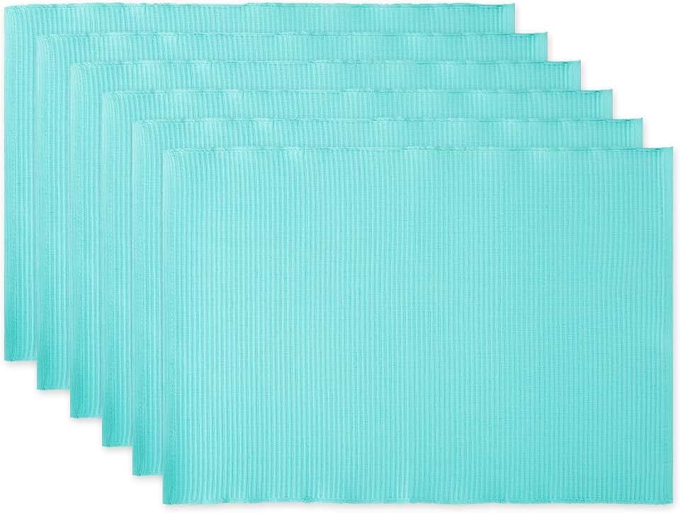 DII Basic Everyday Gerippte Tischplatte, 100% Baumwolle, Tischset-Set, 33 x 48 cm, Aqua, 6-teilig