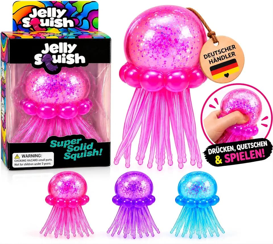 Jelly Squish Super Solid Squishy – Glitzer Qualle Anti-Stress & Sensory Squeeze Toy – Farben können variieren (Jelly Fish - Qualle)