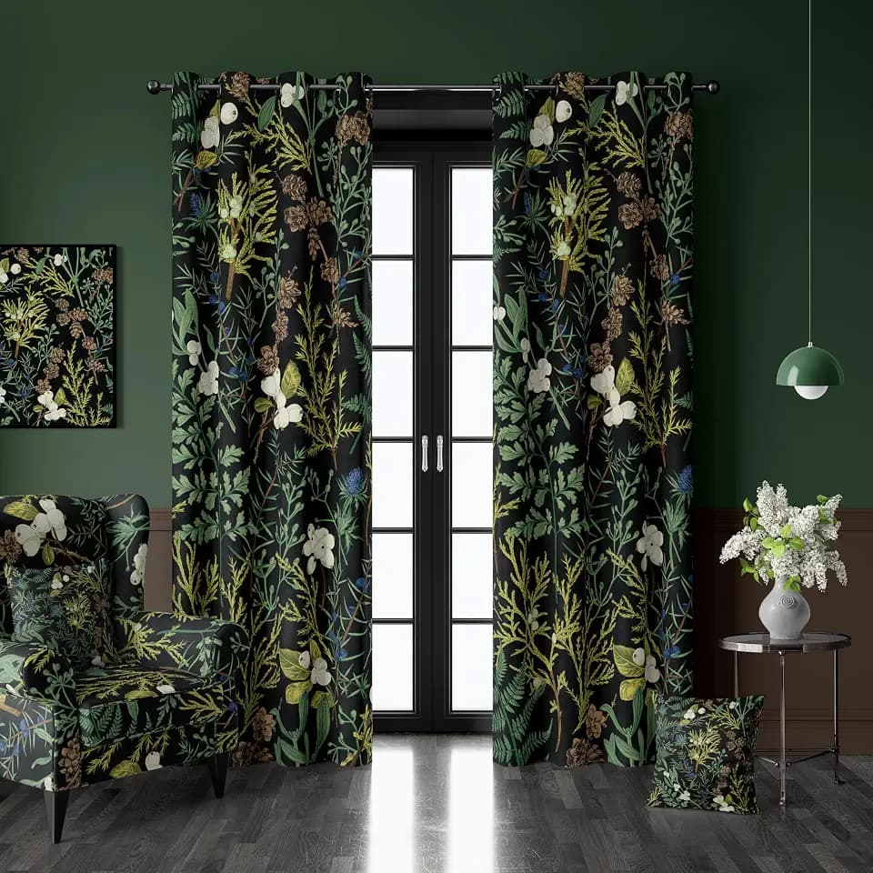 Botanical Green Plant Blackout Curtains 2 Panels 52Wx84L Inch