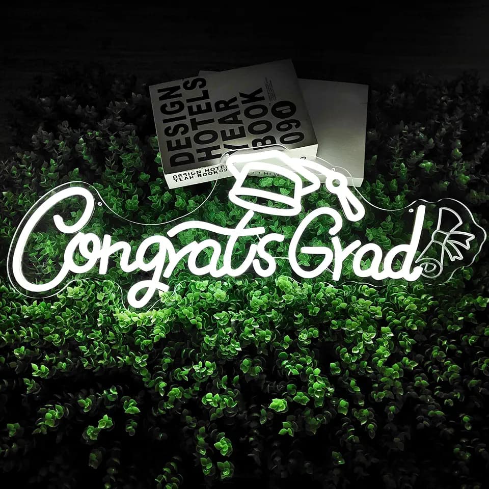 Congrats Grad Neon Sign 25.31x 9.64Inch large Graduation Neon Sign for Backdrop Grad Led Sign Graduation Light Up signs Neon Light With Graduation Cap Scroll for Class Of 2026 Party Celebrations