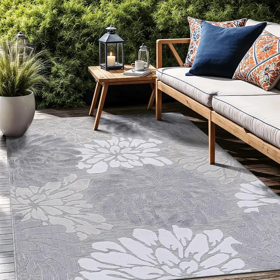 Luul Home Floral Indoor Outdoor Rugs 5x7 Large Area Rug for Living Room, Patio Decor, Kitchen, and Entryway Rug, Washable Stain Resistant Outside Carpet Beige 5 x 7