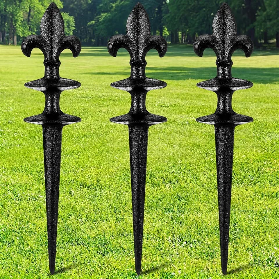 Tandefio 3 Pcs Fleur De Lis Hose Guide Stakes, Garden Cast Iron