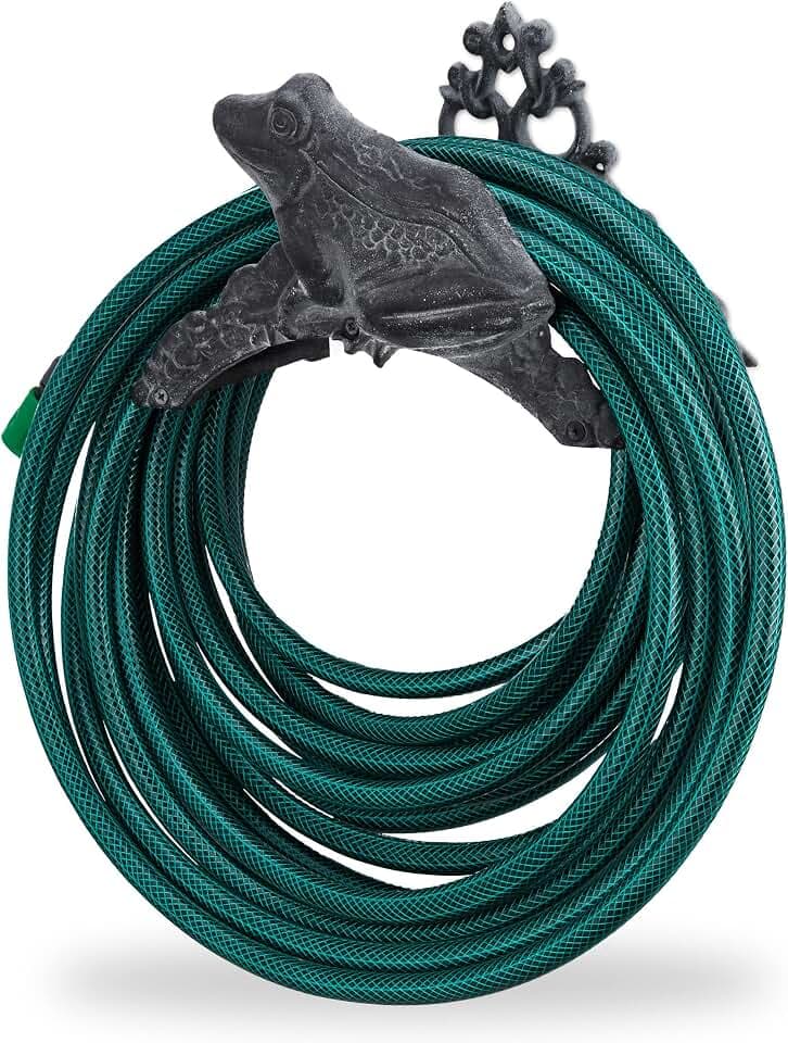 Relaxdays Gartenschlauchhalter, Gusseisen, Frosch, mit Motiv, grau