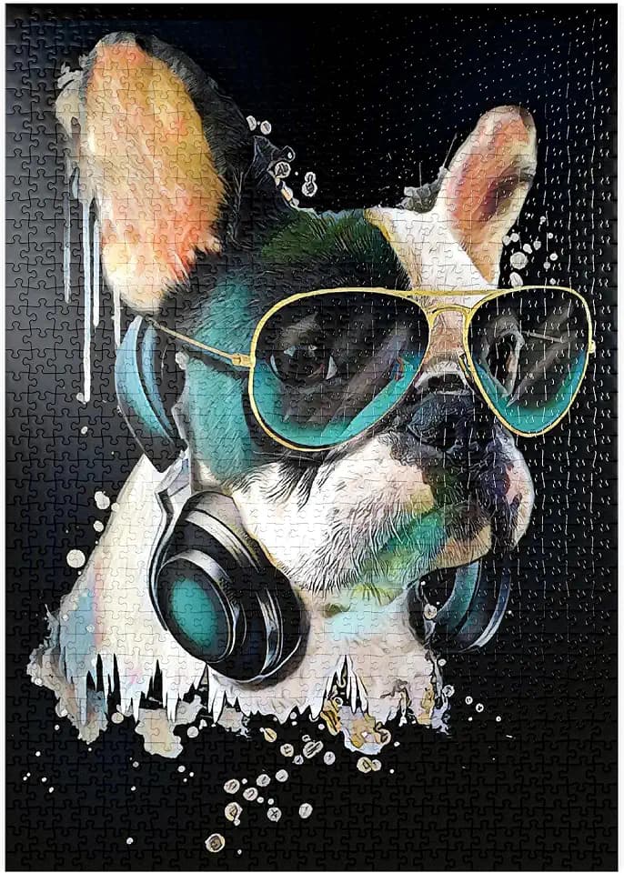 MyPuzzle Französische Bulldogge mit Kopfhörer - Premium 1000 Teile Puzzle - MyPuzzle Sonderkollektion von Puzzle Galaxy