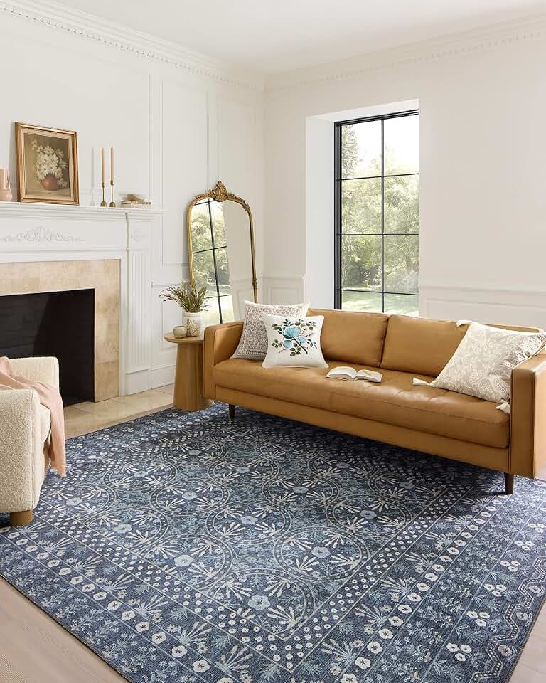 Loloi Rifle Paper Co Maison Rosette Blue 3'-9" x 5'-6" Accent Rug