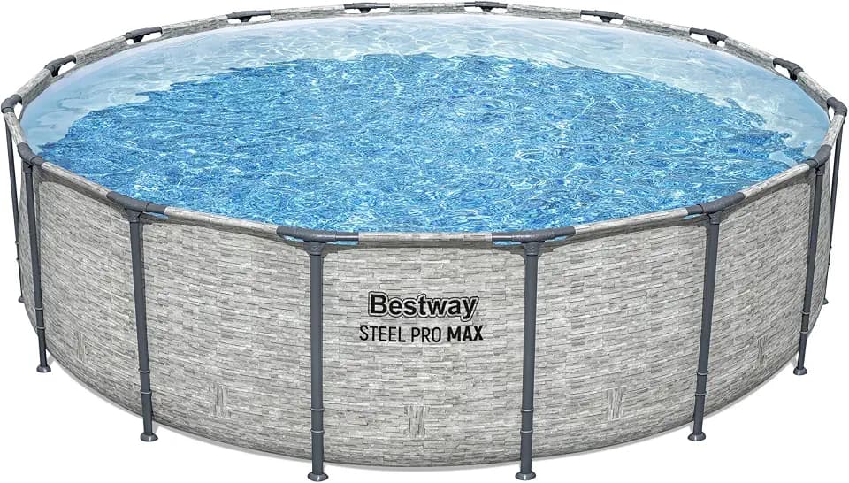Bestway Steel Pro MAX Above Ground Swimming Pool Set (16' x 48") | Round Outdoor Backyard Family Pool Features Realistic Stone Pool Liner | Includes 1500gal Filter Pump, 48" Ladder and 16' Pool Cover
