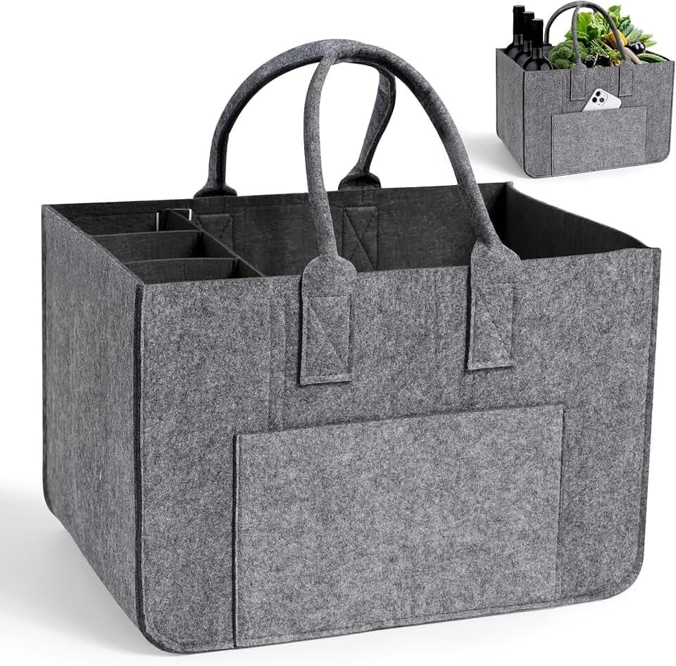 Filztaschen Shopper aus 4mm Filz – Tragekorb mit Griffen – Filztasche mit Fächern für Strand, Auto, Picknick, Robuster Tragekorb als Einkaufswagentasche, Mutti Korb