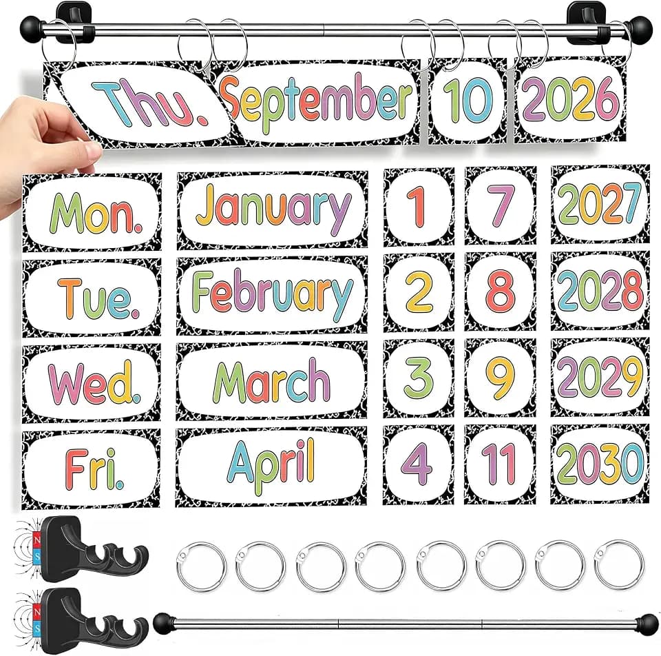 Magnetic Flip Calendar for Classroom, Composition Notebook Decoration 2026