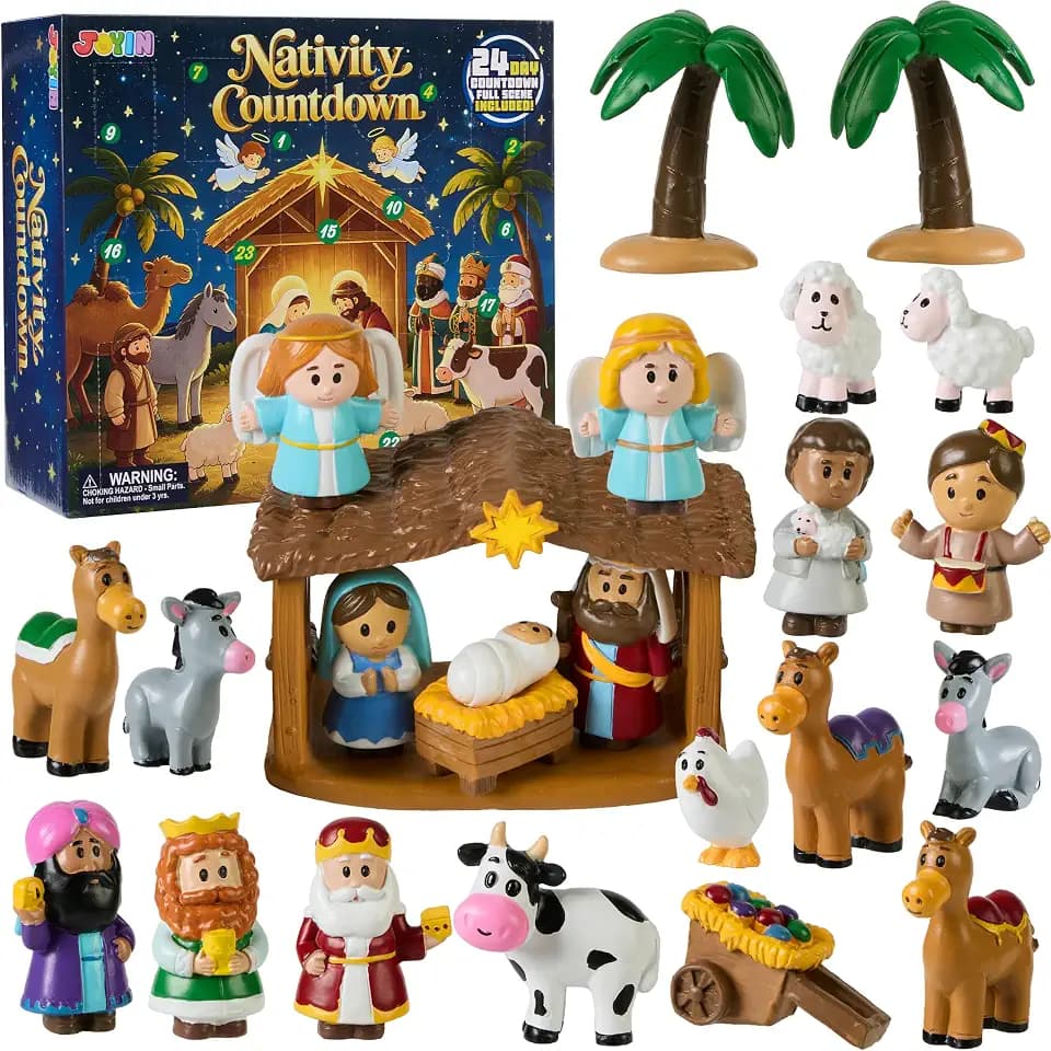 JOYIN 24-teiliger Weihnachts-Adventskalender 2025, Miniatur-Spielzeug, Krippenfiguren-Set, Little People-Krippenspielset