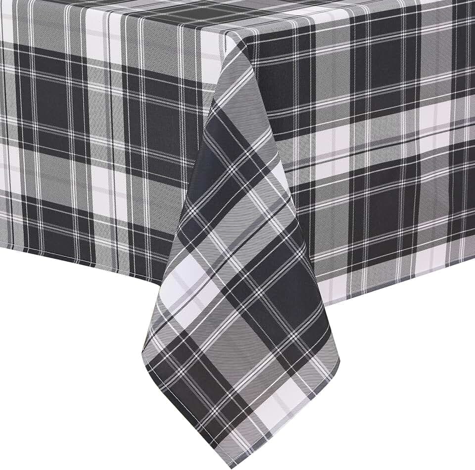 Hiasan Waterproof Rectangle Gingham Tablecloth, 52 x 70 Inch, Black