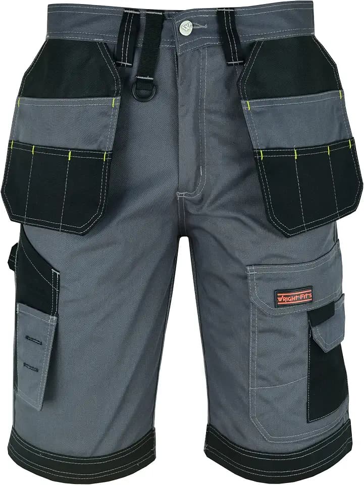 WRIGHT FITS WrightFits Arbeitshosen Männer Kurz - Grau - Robuste Kurze Arbeitshose Herren mit Holstertaschen - Arbeitshose Kurz Herren mit Mehreren Taschen - Langlebige Arbeitsshorts Herren (34W)