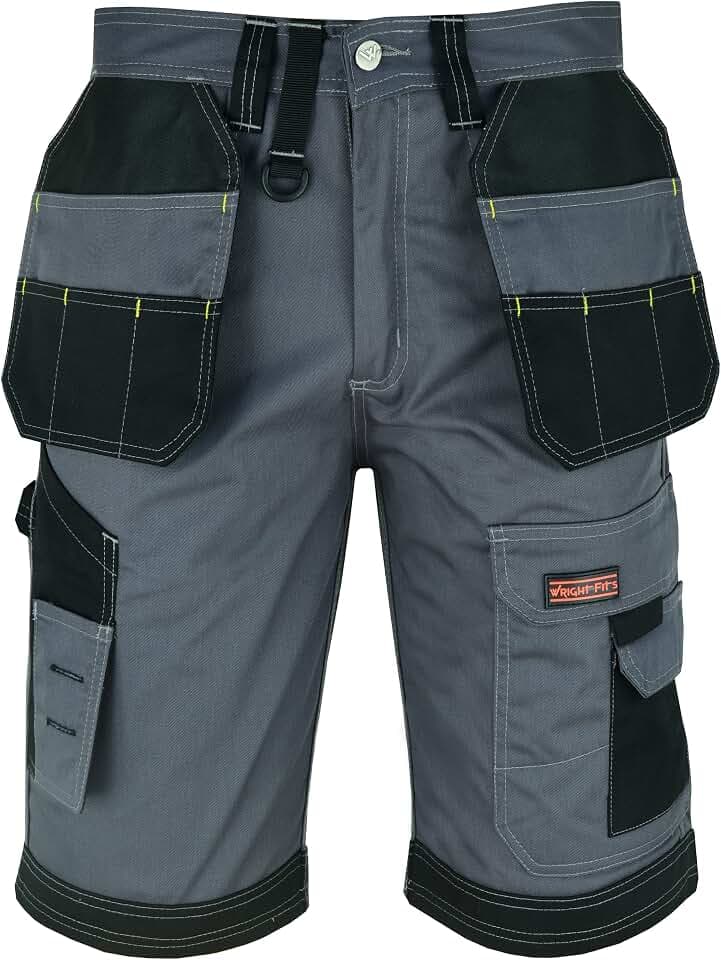 WRIGHT FITS WrightFits Arbeitshosen Männer Kurz - Grau - Robuste Kurze Arbeitshose Herren mit Holstertaschen - Arbeitshose Kurz Herren mit Mehreren Taschen - Langlebige Arbeitsshorts Herren (42W)