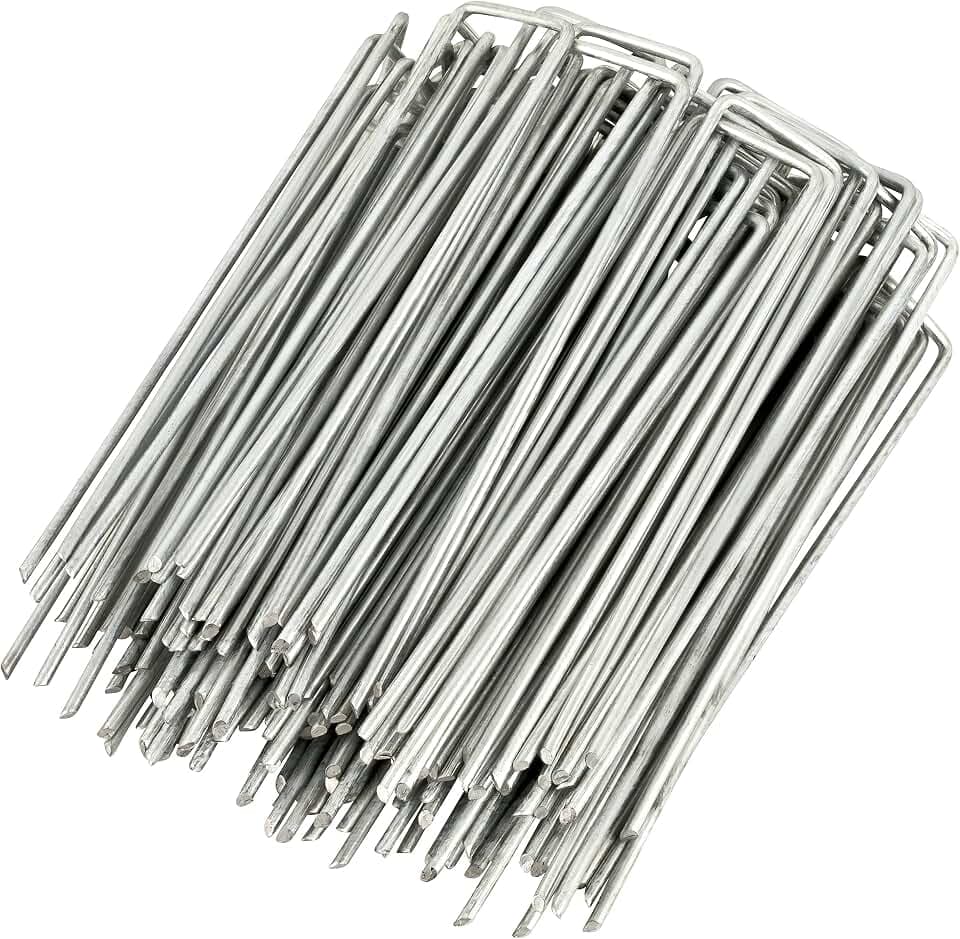 GardenMate 250 Erdanker verzinkt, 150mm lang, 25mm breit, Ø 2,9 mm, Befestigungsanker Bodenanker Flacher Kopf aus verzinktem Stahl, Erdnägel Heringe zur Befestigung von Unkrautvlies, Kunstrasen