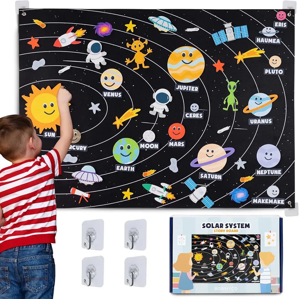 BONNYCO Sonnensystem Kinder 61 Filz Planeten-Figuren, Montessori Spielzeug