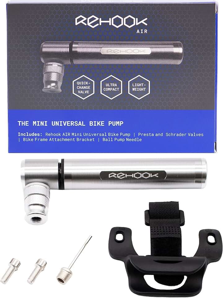 Rehook AIR Mini Universal Bike Pump Lightweight, Portable Bicycle Hand Pump for Presta & Schrader Valves Suitable for All Bikes, Tubes, Tubeless Compatible