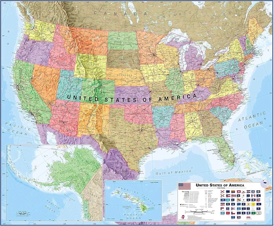 Maps International Large Political USA Wall Map - Laminated - 36 x 48 in