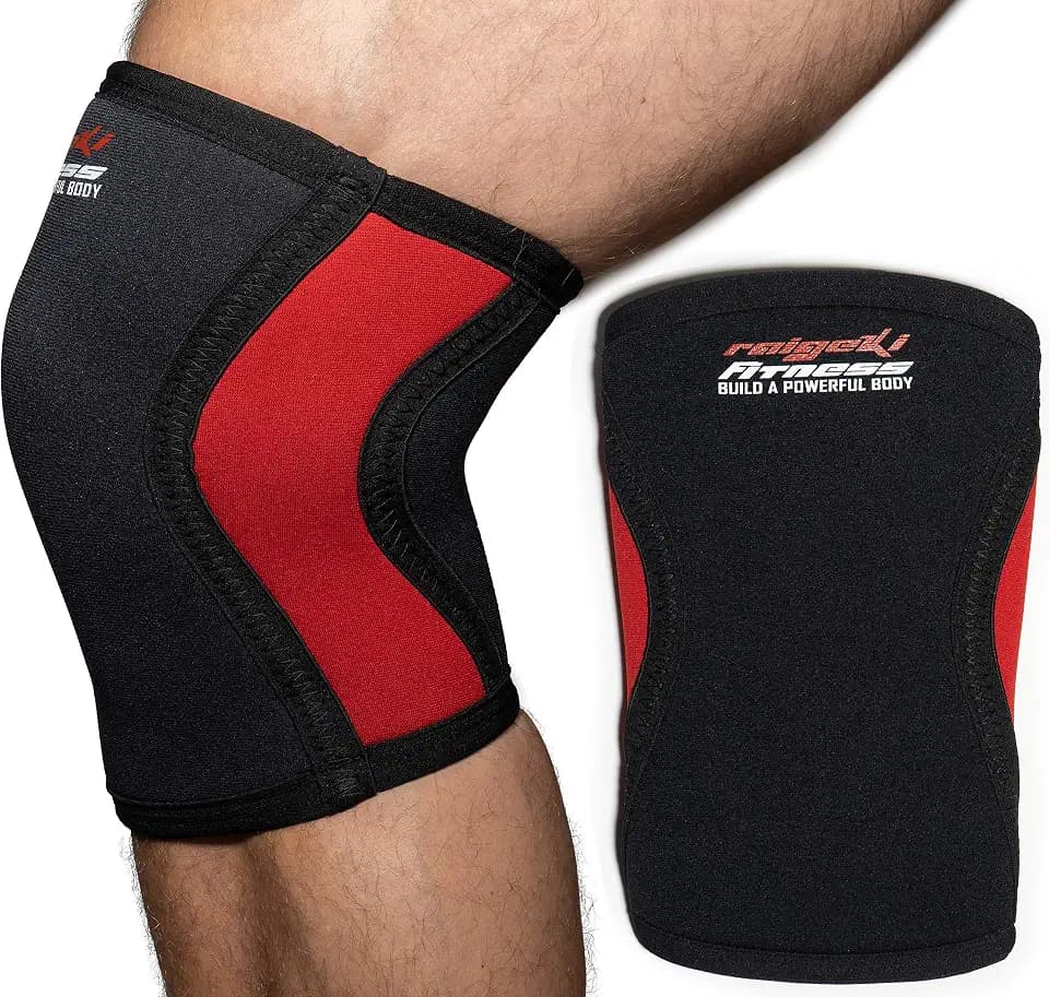Raigeki Fitness Kniebandage 7mm Neopren [2er Set] Knee Sleeves (+ Trainingspläne) auch für Ellenbogen, Kniestütze, Kniewärmer für Krafttraining, Crossfit, Bodybuilding & Kampfsport