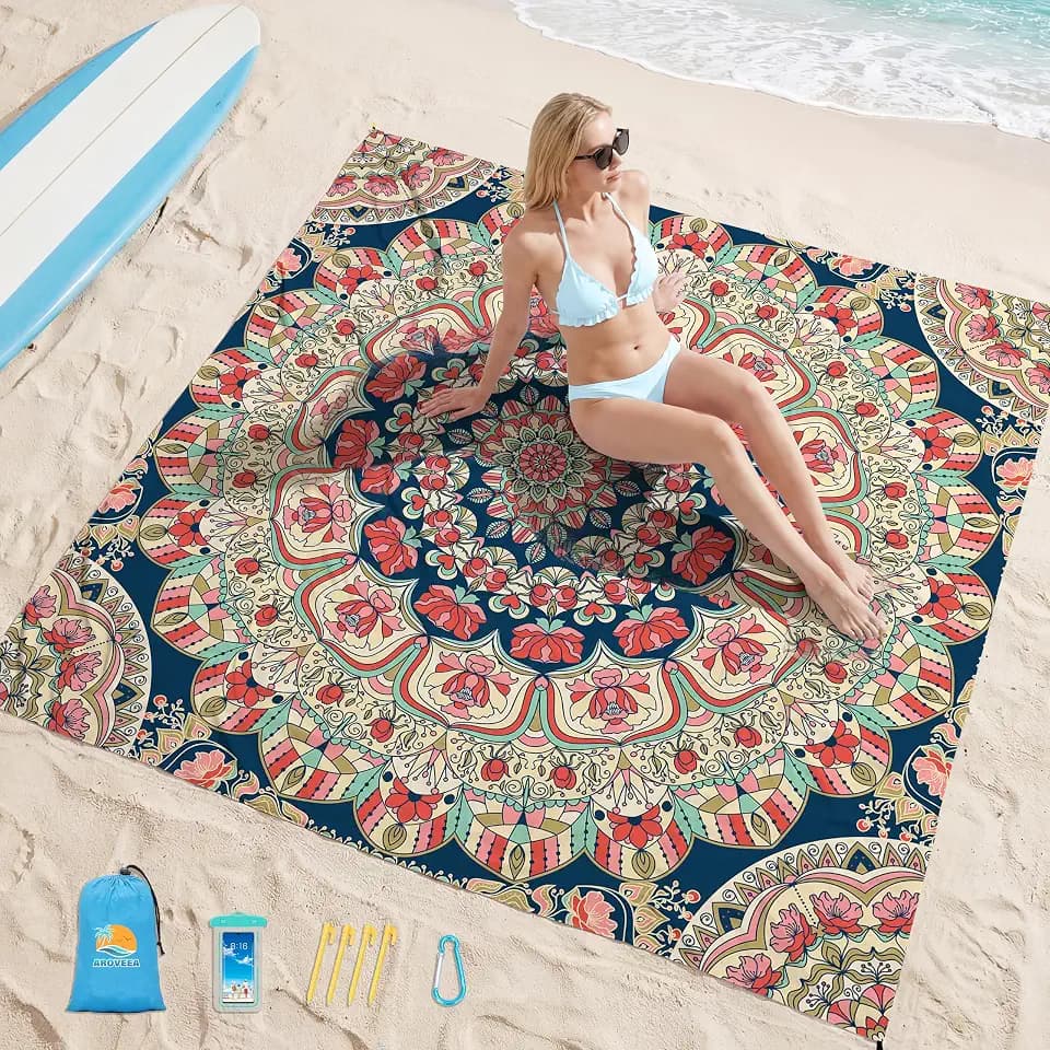 Aroveea Beach Blanket Waterproof Sandproof 78''X81''/10'X9' Oversized Mat