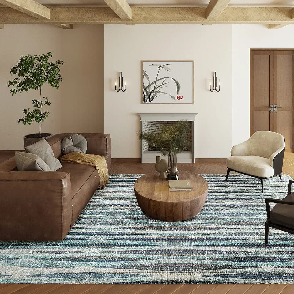 Addison Rugs Waverly 9' x 12' AWA31 Ocean Indoor Outdoor Area Rug, Stain Resistant, Machine Washable, Non Shedding, Bedroom, Living Room, Dining Room, Kitchen Rug