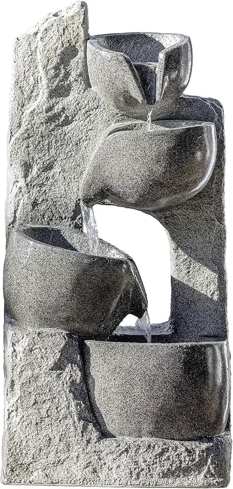 Dehner Gartenbrunnen Circ mit LED Beleuchtung, ca. 89 x 29 x 44.3 cm, Polyresin, grau
