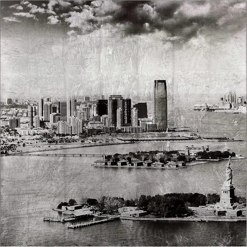 Empire Art Direct "New York Skyline A Reverse Printed Tempered Glass with Silver Leaf, Ready to Hang,Living Room,Bedroom & Office, 36" x 36" x 0.2"