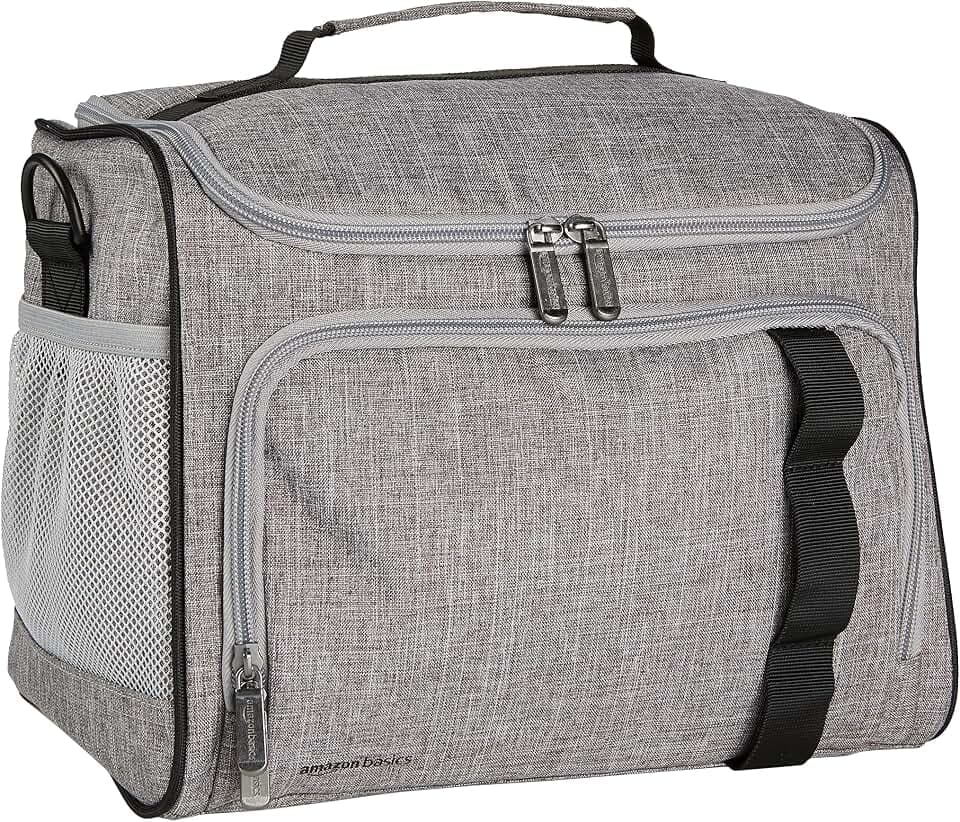 Amazon Basics Leakproof Reusable, Portable Soft Insulated Cooler Lunch Bag, Stays Cold for Hours, 24 Can Capacity, Adjustable Shoulder Strap, Gray
