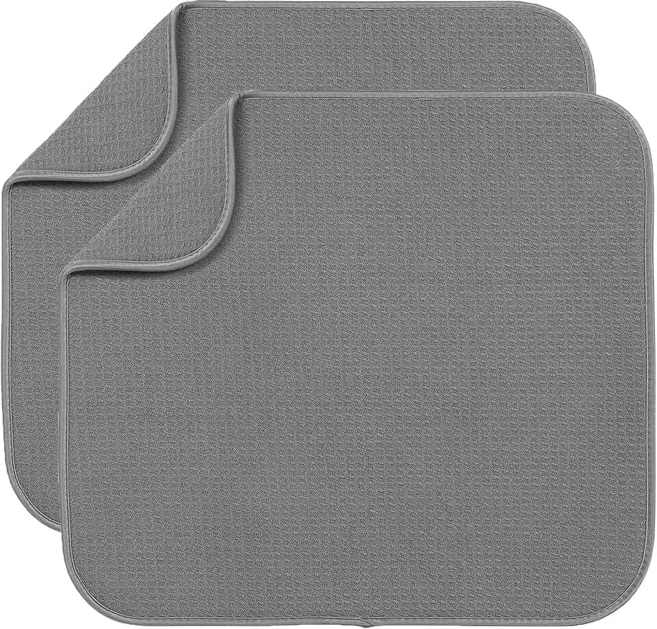 Abtropfmatte Geschirr Mikrofaser Abtropfmatte Spüle Dish Drying Mat Saugstarke Wendbare Schnell Trocknend 40CM X 46CM 2 Stück Grau