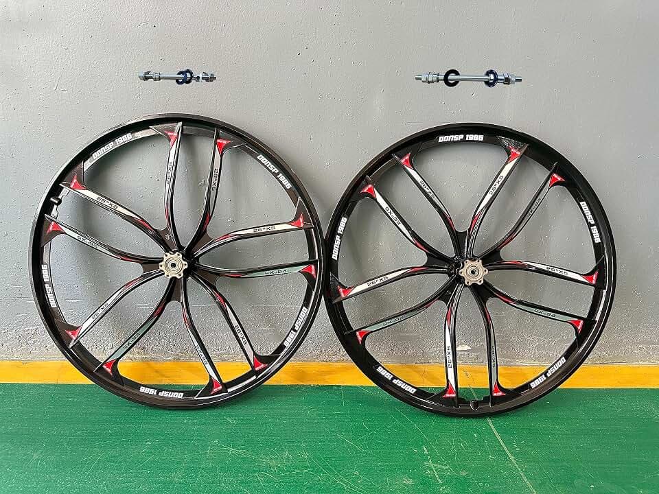 26" 10 Spokes Mag Wheel Set, F and R 100mm x135mm for Rotary Flywheel 7/8/9s / 26 Inch Magnesium Wheel 10 Blades/Black/Disc Brake for Beach Cruisers, MTB's Bicycle