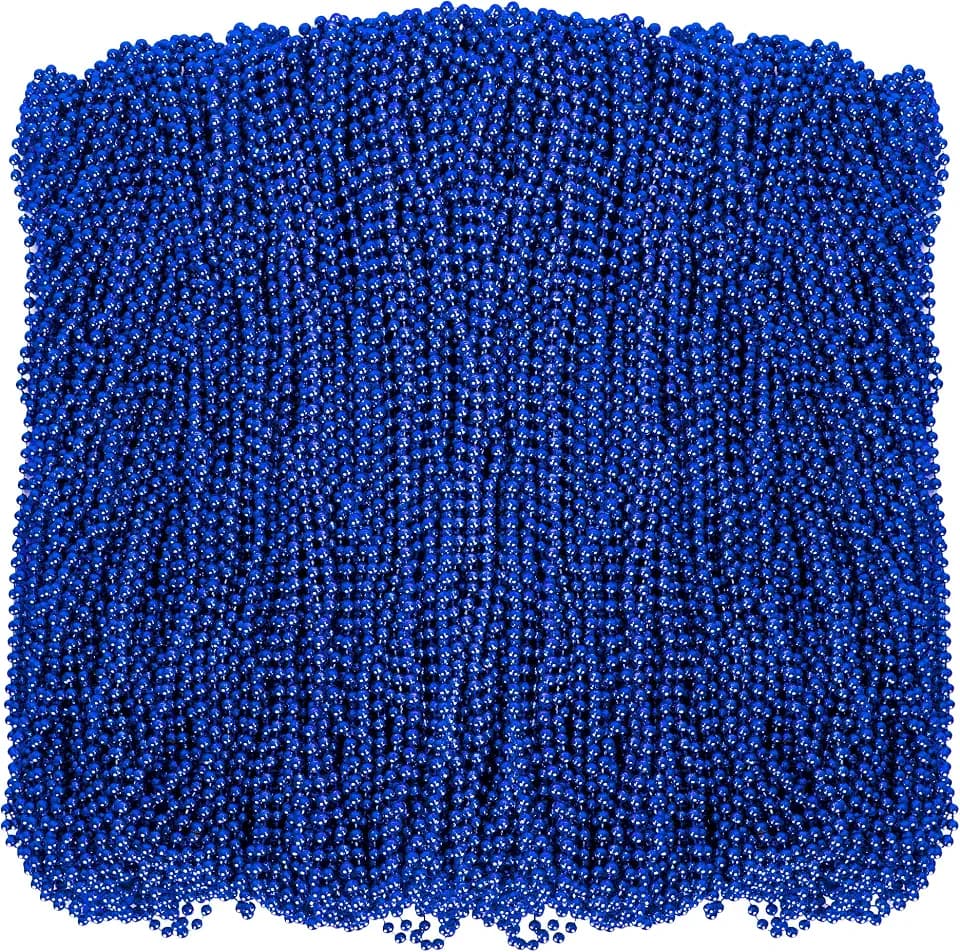 Huskein 200 PCS Beaded Necklace, 33" Mardi Gras Beads, Blue Bead Necklace, Mardi Gras Accessories, Parade Beads Bulk for Hanukkah Christmas Pirate Birthday Gender Costume Party Supplies