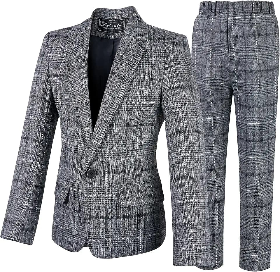 LOLANTA Kinder Karierter Anzug, 2-teiliges festliches Set für Jungen, Blazer und Hose, Hochzeits-Party-Outfits, Abschlussball-Anlasskleidung, 3-13 Jahre