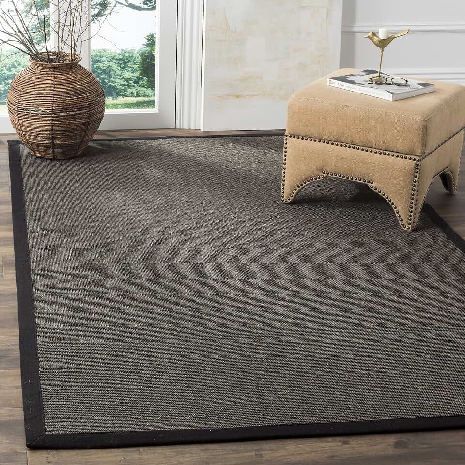 SAFAVIEH Naturfaser Teppich für Wohnzimmer, Esszimmer, Schlafzimmer - Natural Fiber Collection, Kurzer Flor, Holzkohle und Holzkohle, 122 X 183 cm