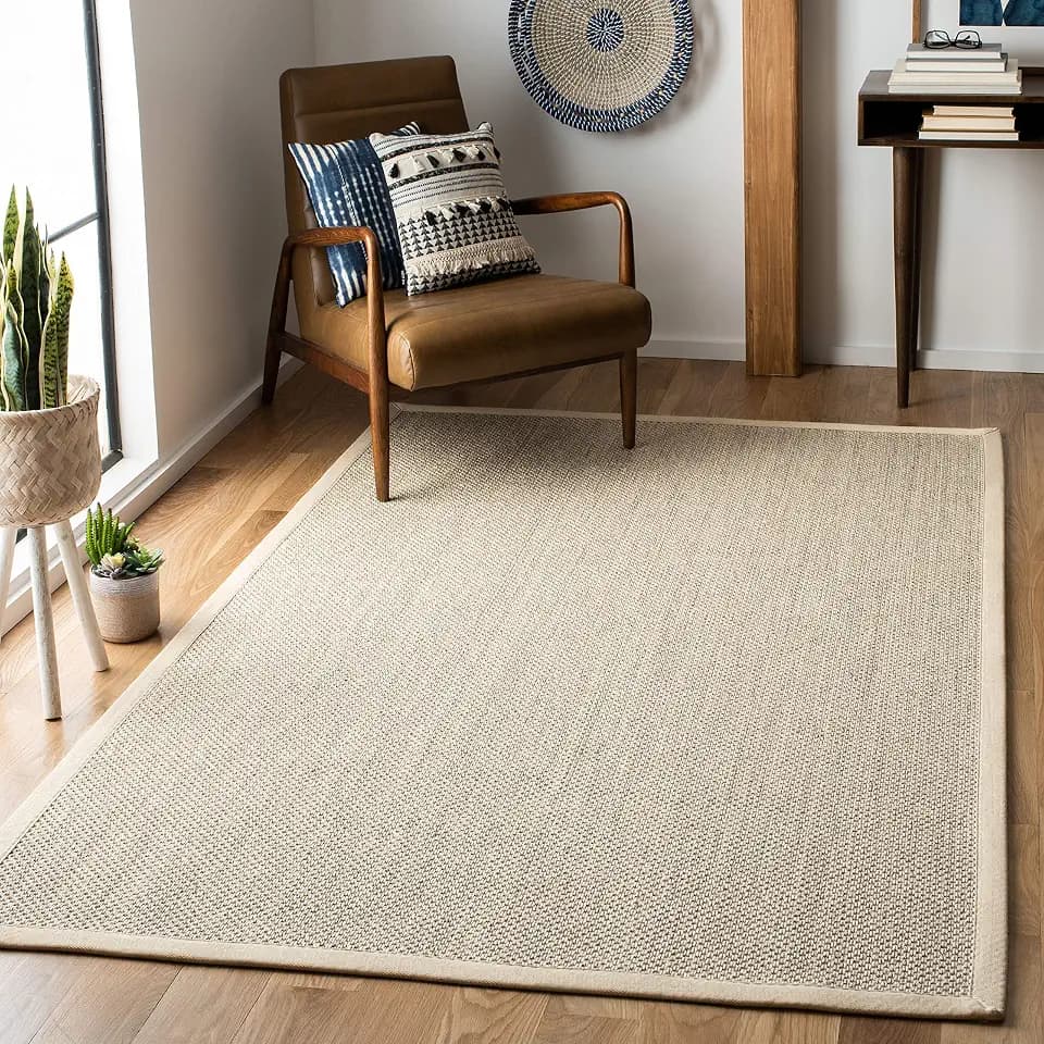 Safavieh Naturfaser Teppich für Wohnzimmer, Esszimmer, Schlafzimmer - Natural Fiber Collection, Kurzer Flor, Natürlich und Beige, 79 X 152 cm
