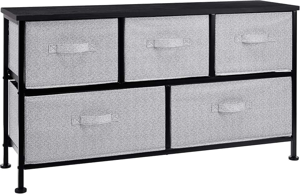 Amazon Basics Extra Wide Fabric 5-Drawer Storage Organizer Unit for Bedroom Closet, Black