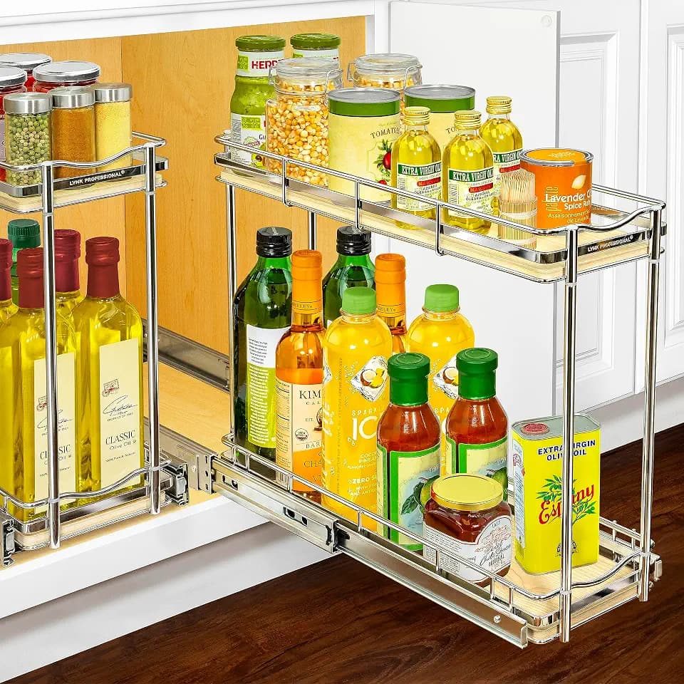 Lynk Professional® Elite™ ausziehbarer Schrank-Organizer – 15,2 x 53,3 cm – ausziehbare Gewürz- und Flaschenaufbewahrung – schmale ausziehbare Schubladen für Küchenschränke, ausrollbare Regale – Holz
