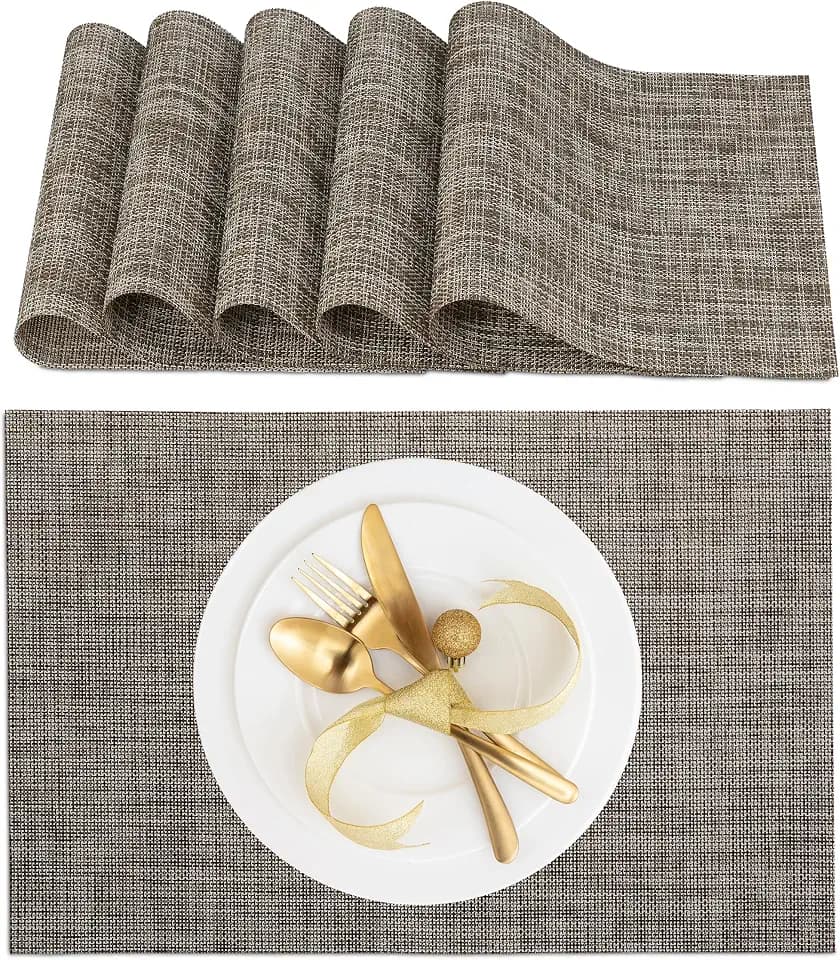 Relaxdays Tischset 6-teilig, für Esstisch, Kunststoff, 45 x 30 cm, abwaschbare Telleruntersetzer, hitzebeständig, braun