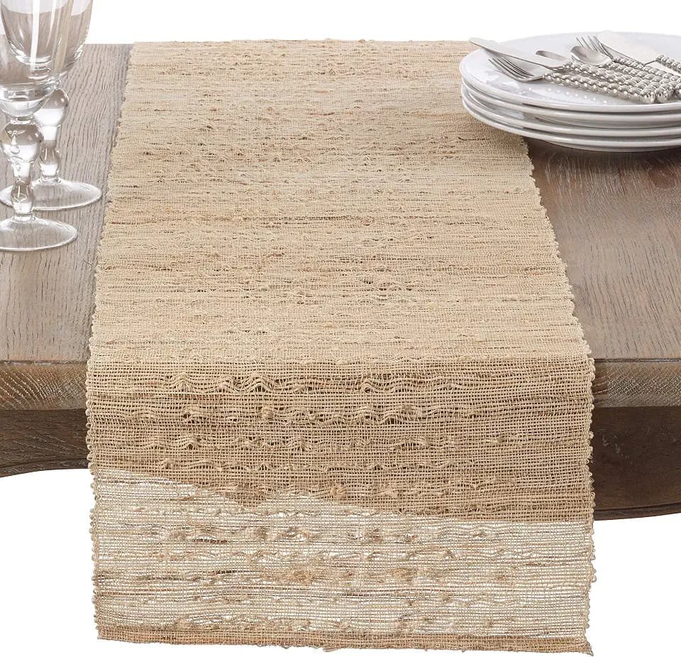 Woven Nubby Natural Ramie Rustic Table Runner 14" W x 90" L - Natural Nubby Table Runner for Home Everyday Use, Kitchen, Banquets and Special Occasion Décor