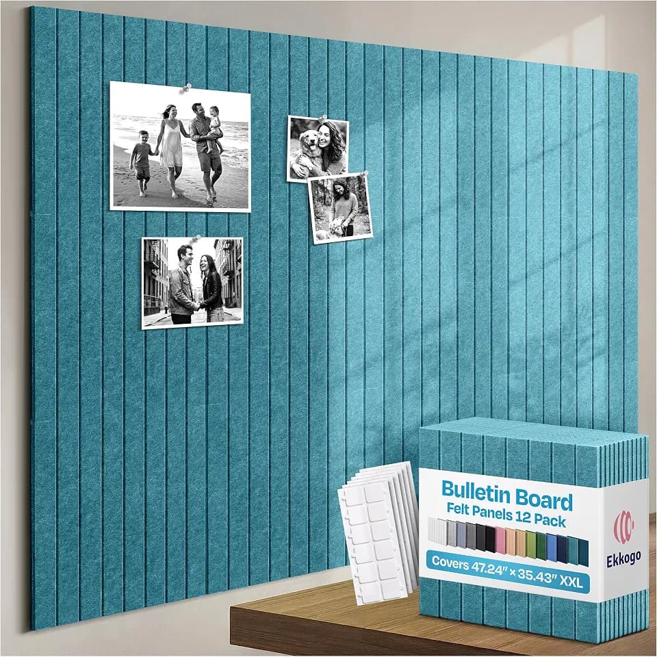 X-Large Cork Board Alternative 12-Pack Felt Bulletin Board Thick and Decorative Pin Board for Home Office Walls 47.24 x 35.43 Inches with 72 Adhesive Tabs - [Light Turquoise]