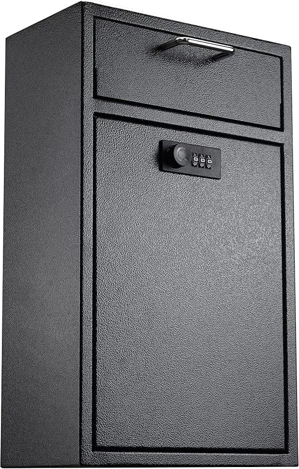 POCHAR Locking Wall Mailbox Drop Safe for Business, Code Lock Metal Box