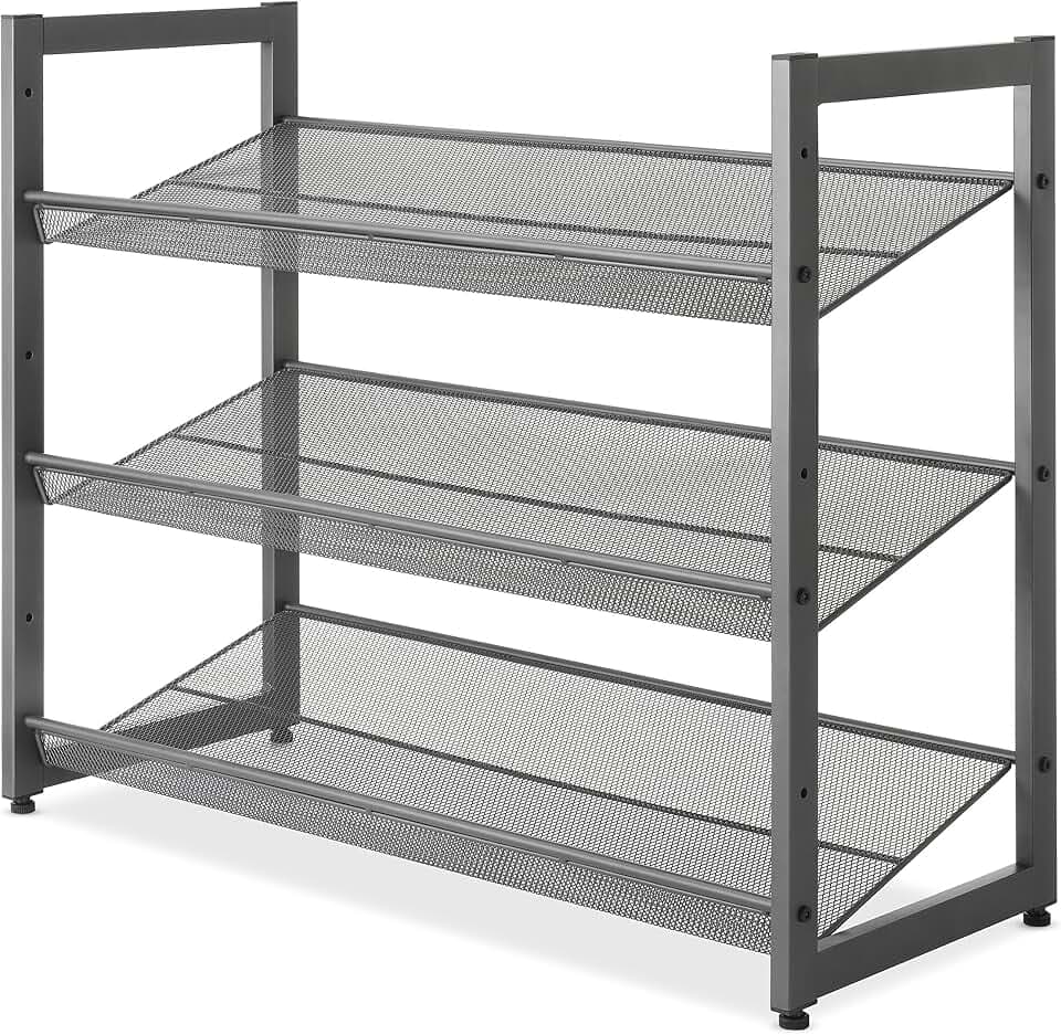 Whitmor Steel Mesh 3-Tier Shoe Rack, Gunmetal Gray