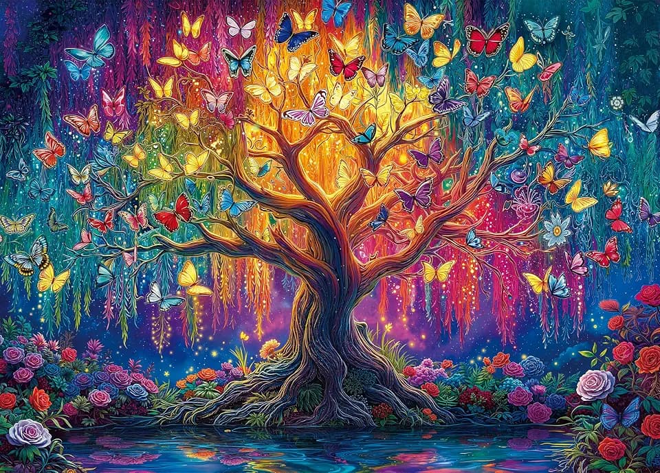 Colorful Butterfly Puzzles for Adults 1000 Pieces, Perfectly Letter on Back No Dust, Tree of Life Jigsaw Puzzle Rainbow Tree Puzzles, Challenging Puzzle Perfect for Game Nights