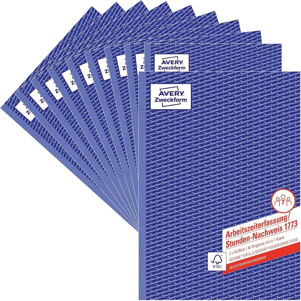 Avery Zweckform 1773-10 Stunden-Nachweis, 10er-Pack, weiß/gelb/blau