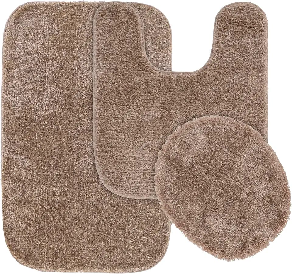 Garland Rug Traditional 3 Piece Nylon Washable Bathroom Rug Set Taupe