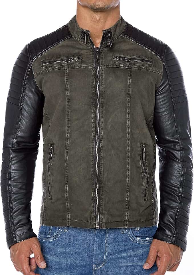 Redbridge Herren Kunstleder Bikerjacke mit Steppung, grün, XL