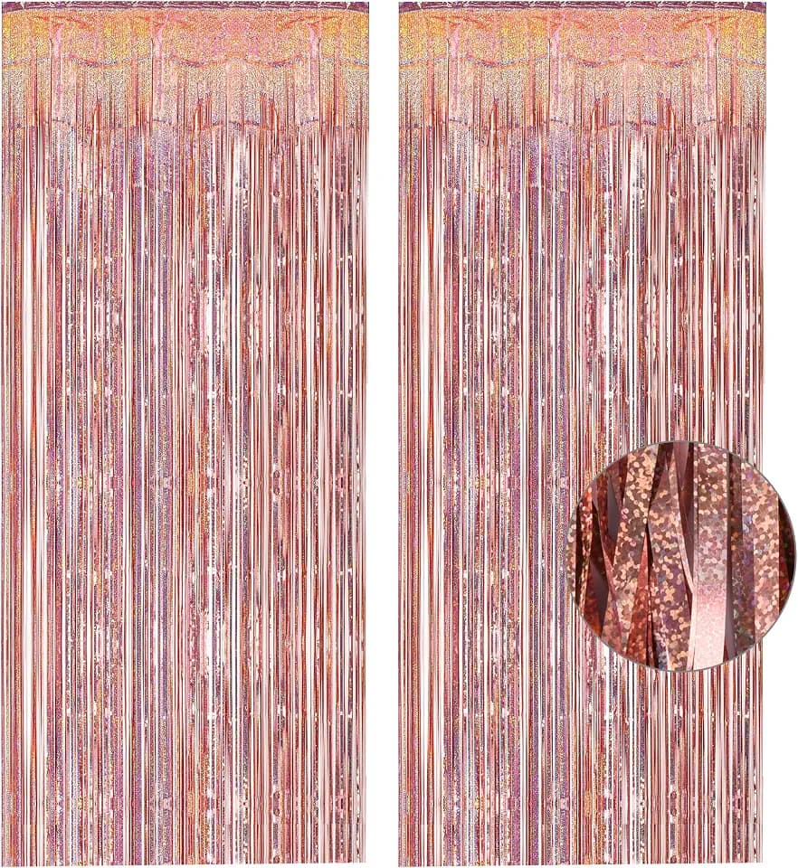 Rose Gold Tinsel Curtain Party Backdrop 2 Packs