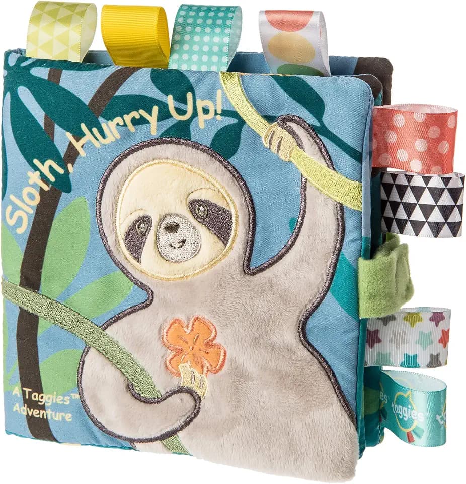 Taggies Touch & Feel Soft Cloth Book with Crinkle Paper & Squeaker, Molasses Sloth