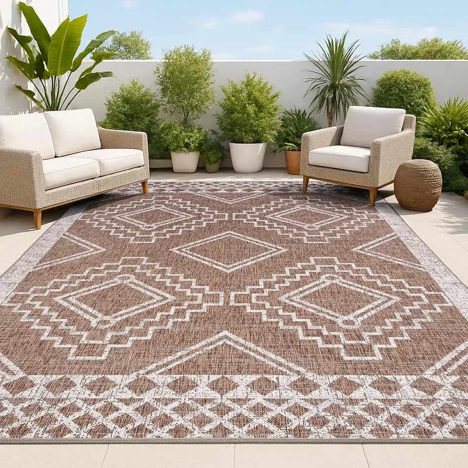 JONATHAN Y Diamond Tribal Medallion Indoor Outdoor Area Rug 8X10 Brown/Beige, Marokko for Backyard, Patio, Porch, Easy-Cleaning, High Traffic, Pet-Friendly, Non-Shedding (SMB127B-8)
