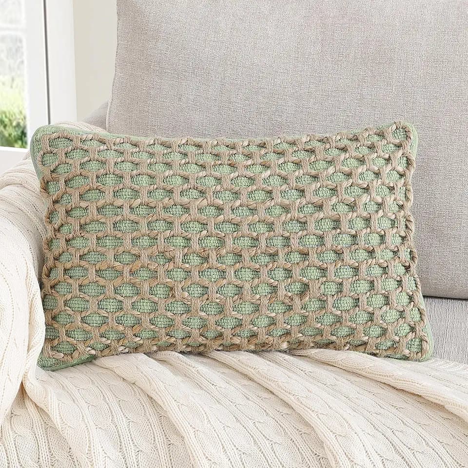 Boho Living Jada Decorative Throw, Includes Accent, Premium Woven Design, Living Room Décor, (1) 12" x 20" Pillow Cover with Insert, Sage Green