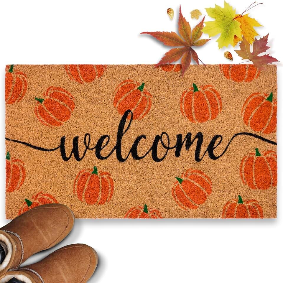 Pumpkin Door Mat 30x17 Inch, Fall Welcome Mat Coir, Halloween Doormat