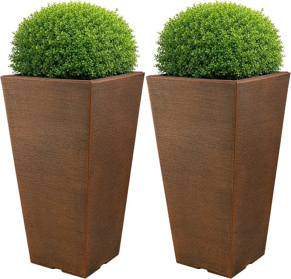 Pure Garden Large Outdoor Planters, Bronze, 22.4-Inch, 2-Pack